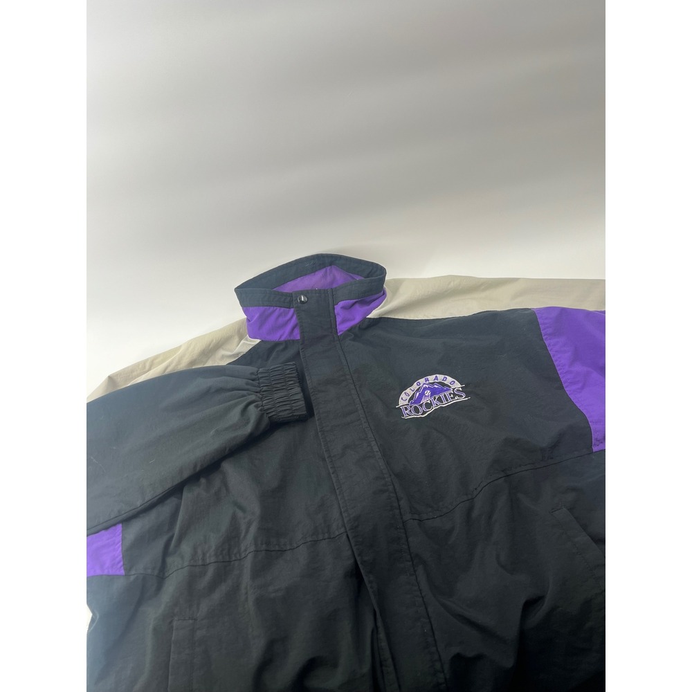 Starter Colorado Rockies Jacket Mens L Black Purple Vintage MLB Windbreaker